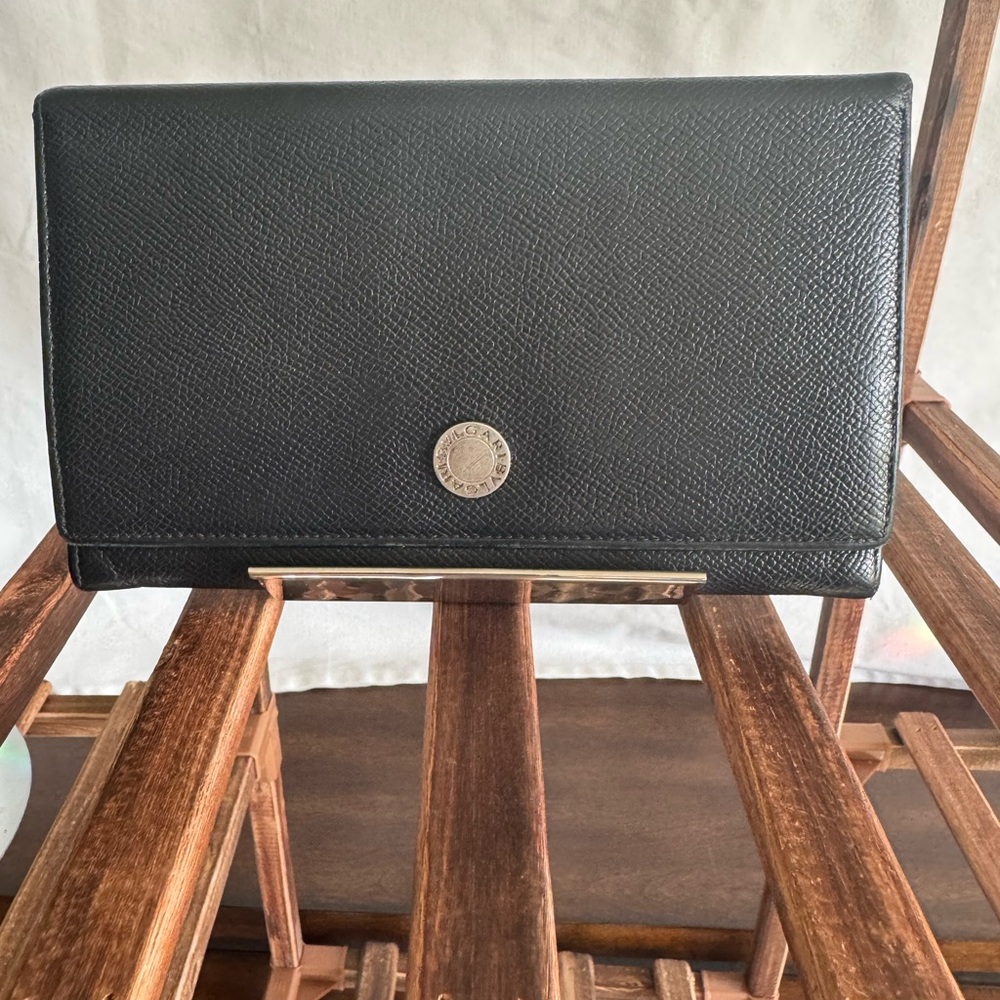 “Vintage BVLGARI BVLGARI Black Leather Continental Wallet- Made in Italy-c.2000”